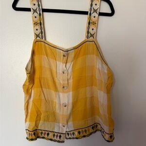 Madewell Yellow Plaid Tank Top with Embroidered Straps